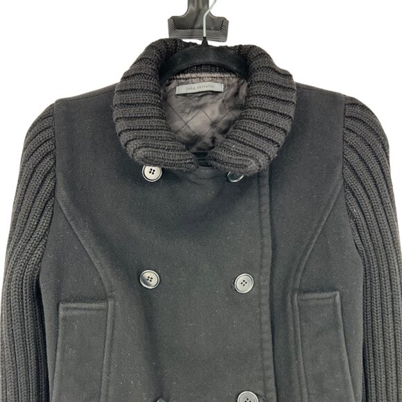 John Varvatos Cropped Pea Coat with Knit Sleeves Black Womens Size Small - Picture 3 of 13